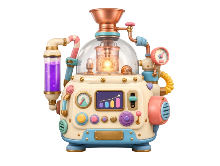 The KENSTAR creative machine, a friendly cartoon contraption with a glowing glass dome